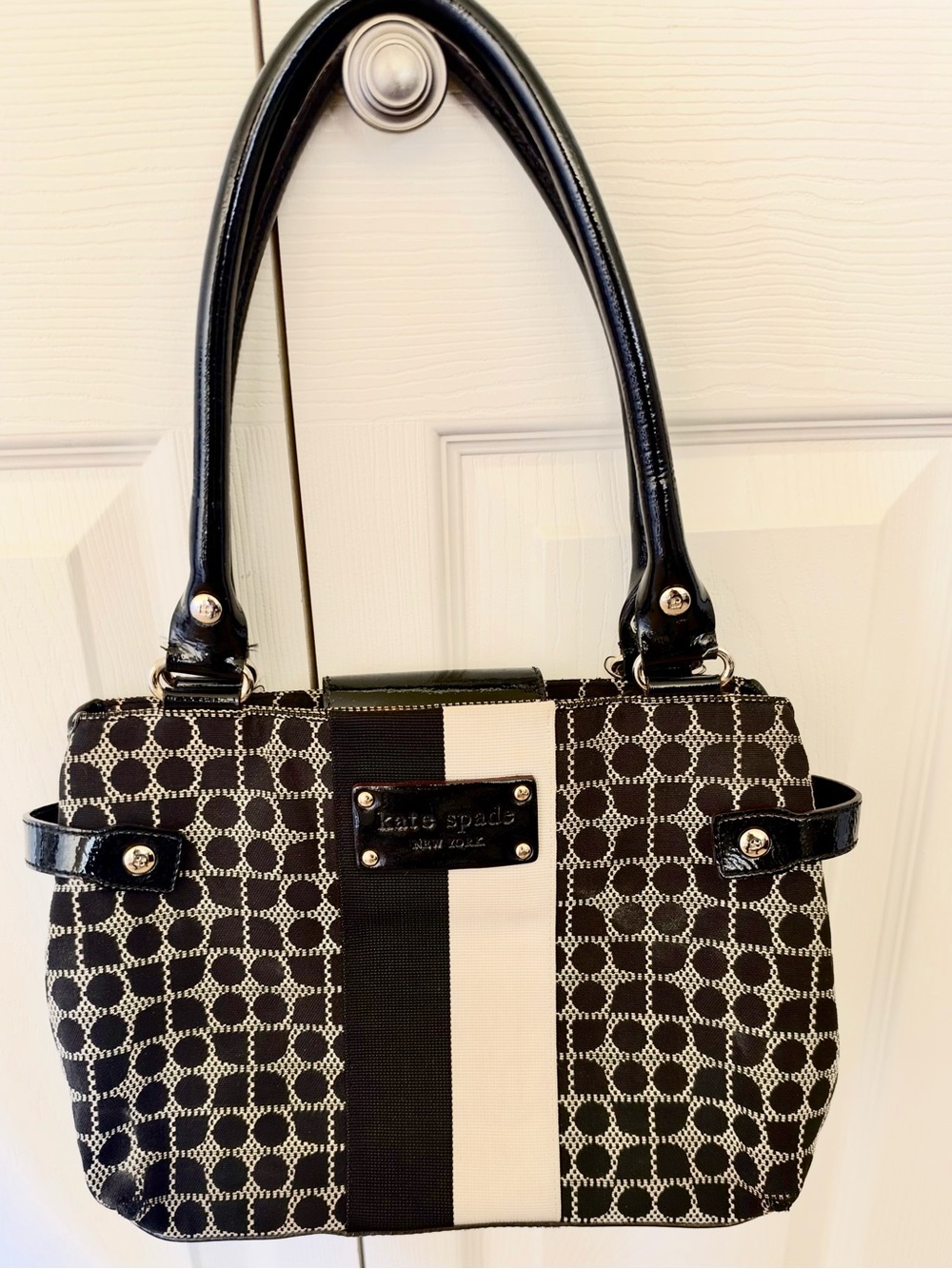 Kate Spade Vintage Classic Noel Black Cream Shoulder Bag Patent Trim